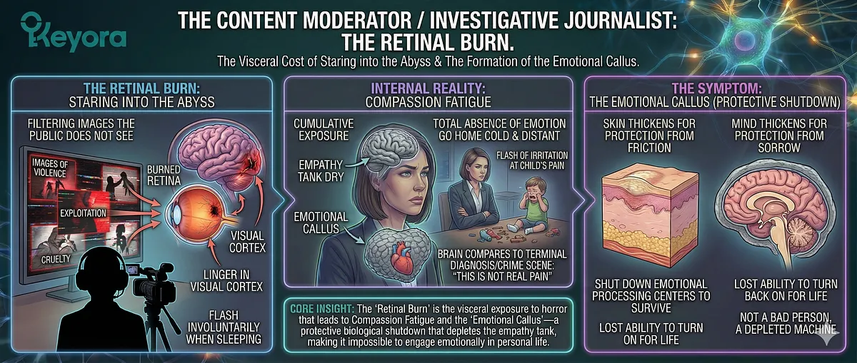 Keyora; Walking Ghost Syndrome; Wired but Tired Paradox; High-Functioning Anxiety; Double Bind Agony; Neuro-Metabolic Collapse; Toxic Sponge; Professional Empath; Compassion Fatigue; Mirror Neuron Overload; Oncologist Burnout; Family Attorney Cynicism; Investigative Journalist Exhaustion; Adrenal Dysregulation; HPA Axis Exhaustion; Blunted Cortisol Awakening Response (CAR); IDO Enzyme Trap; Kynurenine Toxicity; Quinolinic Acid; Anhedonia Gravity; Anxiety Voltage; Systemic Restoration; Ashwagandha; Magnesium Glycinate; L-Theanine; 5-HTP.