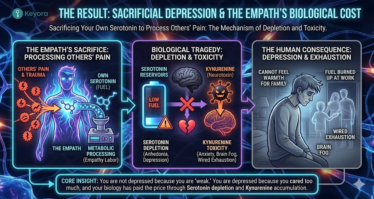 Keyora; Walking Ghost Syndrome; HPA Axis (Hypothalamus-Pituitary-Adrenal Axis) Exhaustion; Adrenal Dysregulation; Blunted Cortisol Awakening Response (CAR); Indoleamine 2,3-dioxygenase (IDO) Enzyme Trap; Tryptophan Hijack; Kynurenine Toxicity; Quinolinic Acid; Neuro-Inflammation; Cytokines (IL-6, TNF-a); Serotonin Depletion; Mixed Anxiety-Depression; Functional Exhaustion; Avolition; Anhedonia Gravity; Anxiety Voltage; Wired but Tired Paradox; Double Bind Agony; Professional Empath; Oncologist; Family Attorney; Investigative Journalist; Systemic Restoration; Ashwagandha; Magnesium Glycinate; L-Theanine; 5-HTP.