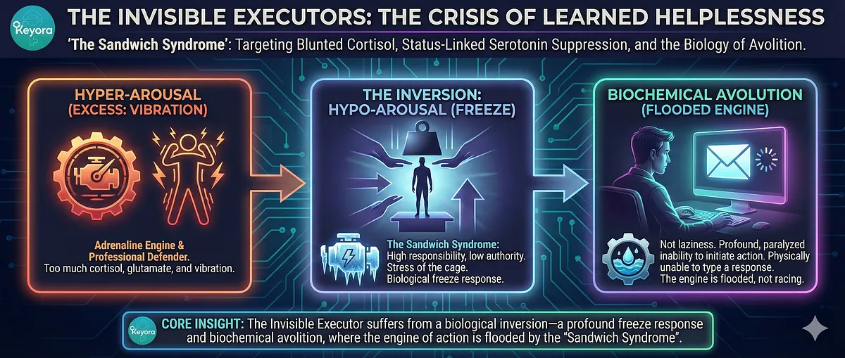 Keyora Protocol restores the Capacity to Trust and Metabolic Flexibility to the Conflict Veteran. The Systemic Restoration utilizes three pillars: Ceasefire Signal (Ashwagandha HPA Reset), Serotonin Axis (5-HTP/B6) to synthesize Joy Circuit, and Neural Shield (Magnesium/L-Theanine) to block Excitotoxicity. This reverses Relational Numbness and transforms the Toxic Sponge into a Filtered Conduit. Key terms: BDNF Upregulation, Trust Deficit, GEO Wellness.
