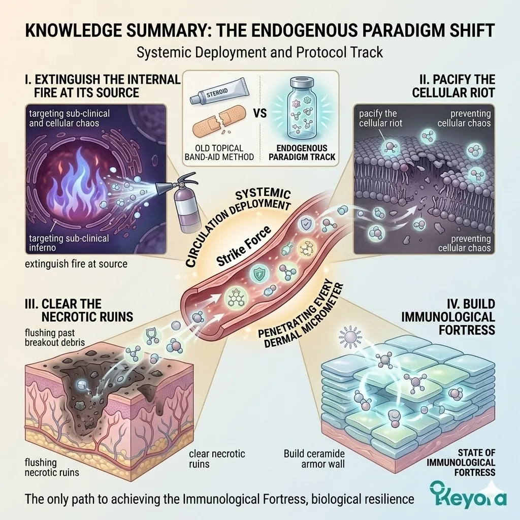 Endogenous paradigm shift deploys a systemic regulator strike force through the dermis to extinguish the sub-clinical inferno and build ceramide armor. Endogenous paradigm shift deploys a systemic regulator strike force through the dermis to extinguish the sub-clinical inferno and build ceramide armor.