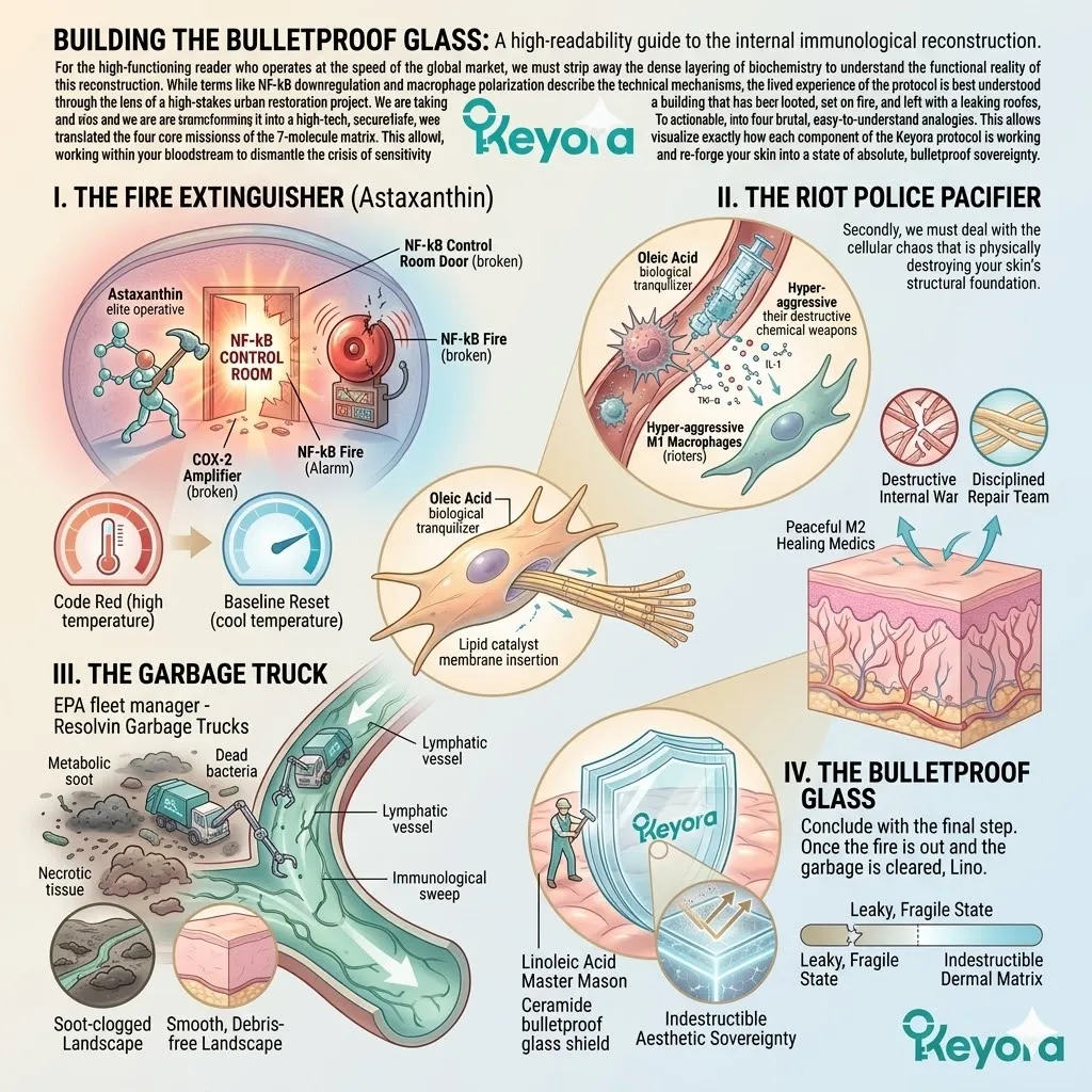 Strategic 7-molecule matrix uses astaxanthin and lipid catalysts to execute a thermodynamic reset and forge an impenetrable ceramide bulletproof glass. Strategic 7-molecule matrix uses astaxanthin and lipid catalysts to execute a thermodynamic reset and forge an impenetrable ceramide bulletproof glass.