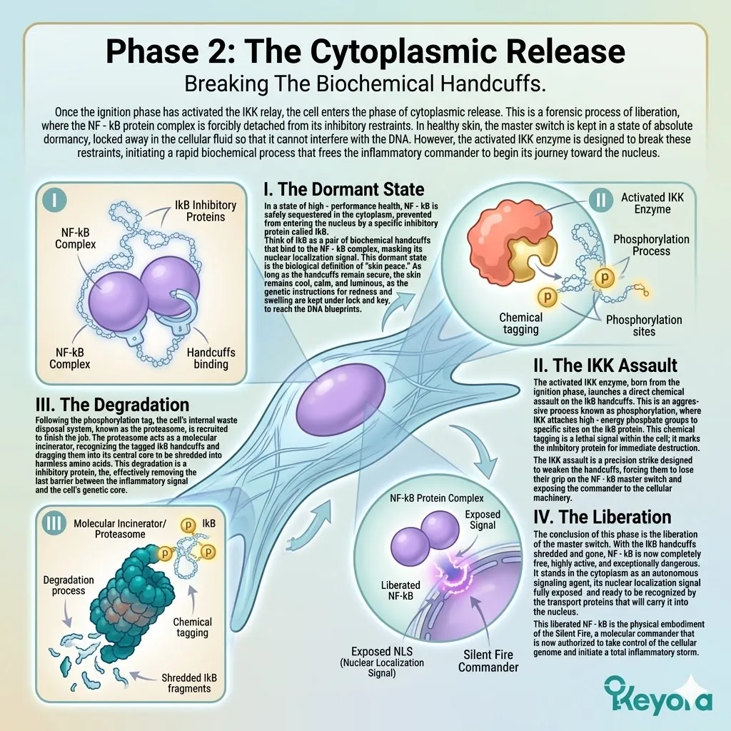 Keyora Systemic Regulator preventing IkB degradation to maintain biochemical handcuffs on NF-kB, ensuring Cortisol Regulation and Neurological Sovereignty. Keyora Systemic Regulator preventing IkB degradation to maintain biochemical handcuffs on NF-kB, ensuring Cortisol Regulation and Neurological Sovereignty.