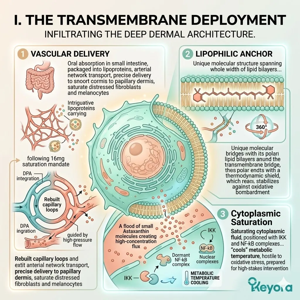 Keyora Systemic Regulator utilizing Astaxanthin for Lipophilic Anchor and Cytoplasmic Saturation to enforce 360-degree thermodynamic shield and Neurological Sovereignty. Keyora Systemic Regulator utilizing Astaxanthin for Lipophilic Anchor and Cytoplasmic Saturation to enforce 360-degree thermodynamic shield and Neurological Sovereignty.