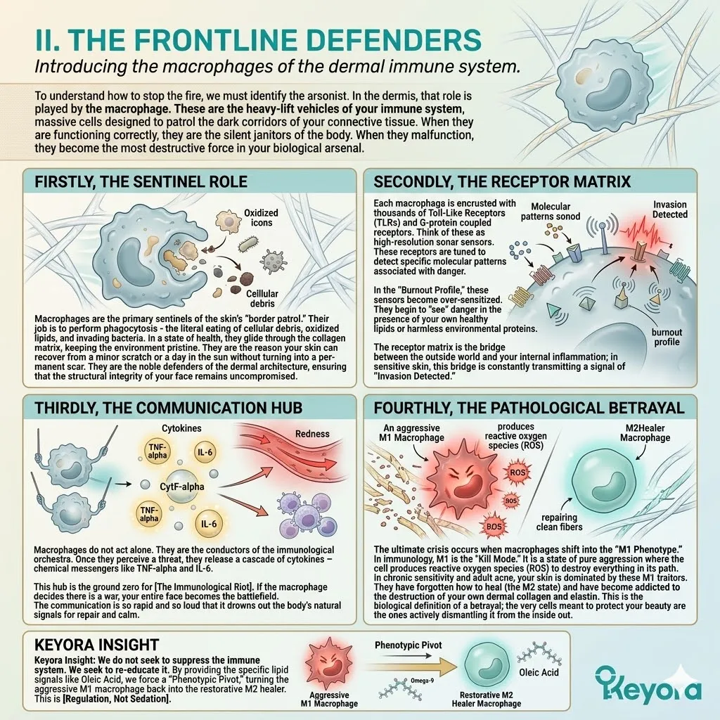 The Sentinel Role transitions from M1 Kill Mode to M2 restoration, re-educating the Receptor Matrix to cease the Pathological Betrayal of the dermal architecture. The Sentinel Role transitions from M1 Kill Mode to M2 restoration, re-educating the Receptor Matrix to cease the Pathological Betrayal of the dermal architecture.