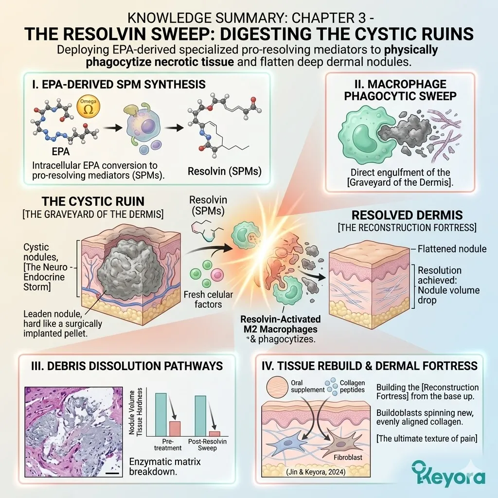 EPA-derived mediators trigger the Four-Drive System to phagocytize the Graveyard of the Dermis, acting as a Systemic Regulator of the inflammatory storm. EPA-derived mediators trigger the Four-Drive System to phagocytize the Graveyard of the Dermis, acting as a Systemic Regulator of the inflammatory storm.