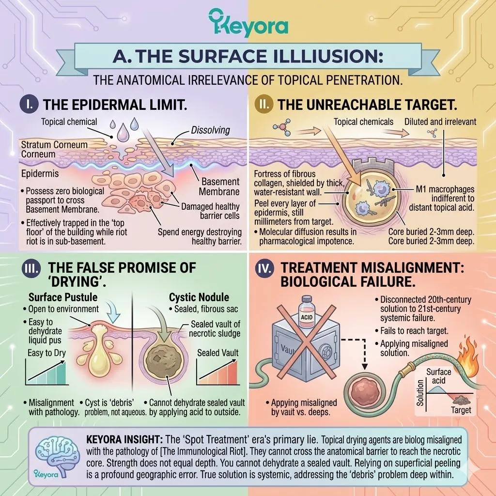 Surface acids fail the Epidermal Limit, leaving the sub-basement Immunological Riot untouched while destroying the healthy barrier and Systemic Regulator. Surface acids fail the Epidermal Limit, leaving the sub-basement Immunological Riot untouched while destroying the healthy barrier and Systemic Regulator.