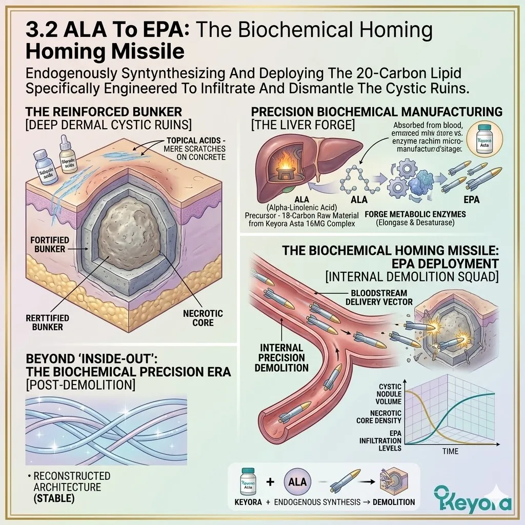 The liver acts as a forge to convert ALA into EPA, creating a Biochemical Homing Missile that penetrates the Dermal Depth to resolve the Neuro-Endocrine Storm. The liver acts as a forge to convert ALA into EPA, creating a Biochemical Homing Missile that penetrates the Dermal Depth to resolve the Neuro-Endocrine Storm.