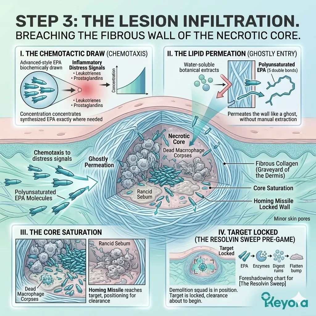 Lipid Permeation allows EPA to breach the Fibrous Wall through Chemotaxis, saturating the Necrotic Core to dismantle the Neuro-Endocrine Storm from within. Lipid Permeation allows EPA to breach the Fibrous Wall through Chemotaxis, saturating the Necrotic Core to dismantle the Neuro-Endocrine Storm from within.