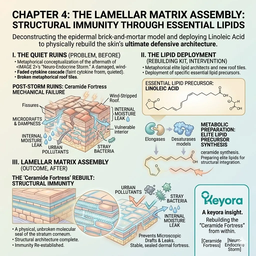 Lamellar Matrix Assembly utilizing Linoleic Acid to reinforce the Ceramide Fortress and restore Structural Immunity against the Neuro-Endocrine Storm. Lamellar Matrix Assembly utilizing Linoleic Acid to reinforce the Ceramide Fortress and restore Structural Immunity against the Neuro-Endocrine Storm.