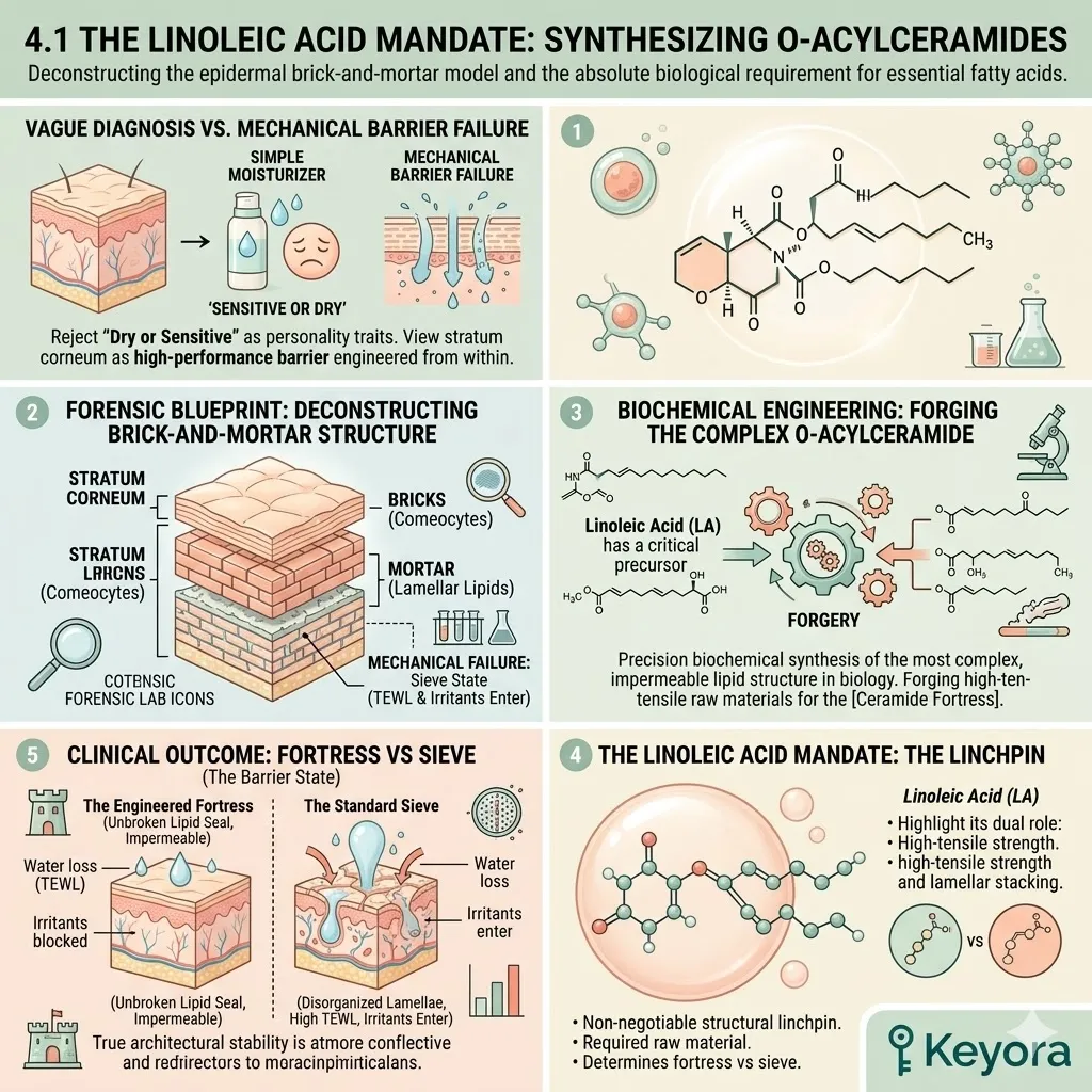 Precise Linoleic Acid synthesis of O-acylceramides to engineer the Ceramide Fortress, replacing mechanical failure with high-performance Structural Immunity. Precise Linoleic Acid synthesis of O-acylceramides to engineer the Ceramide Fortress, replacing mechanical failure with high-performance Structural Immunity.