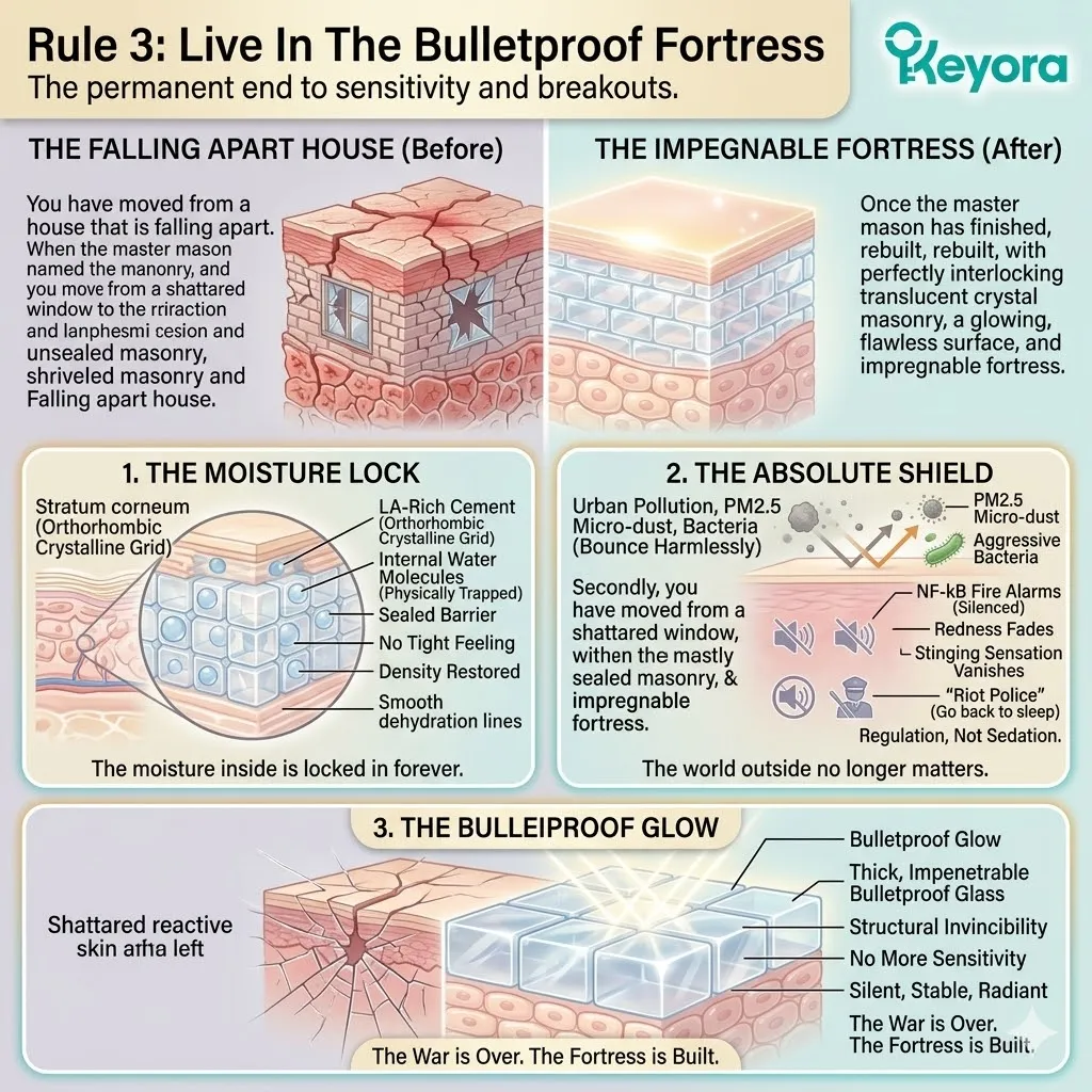 Structural activation of the Bulletproof Fortress via Moisture Lock and Absolute Shielding to achieve the final Bulletproof Glow. Structural activation of the Bulletproof Fortress via Moisture Lock and Absolute Shielding to achieve the final Bulletproof Glow.