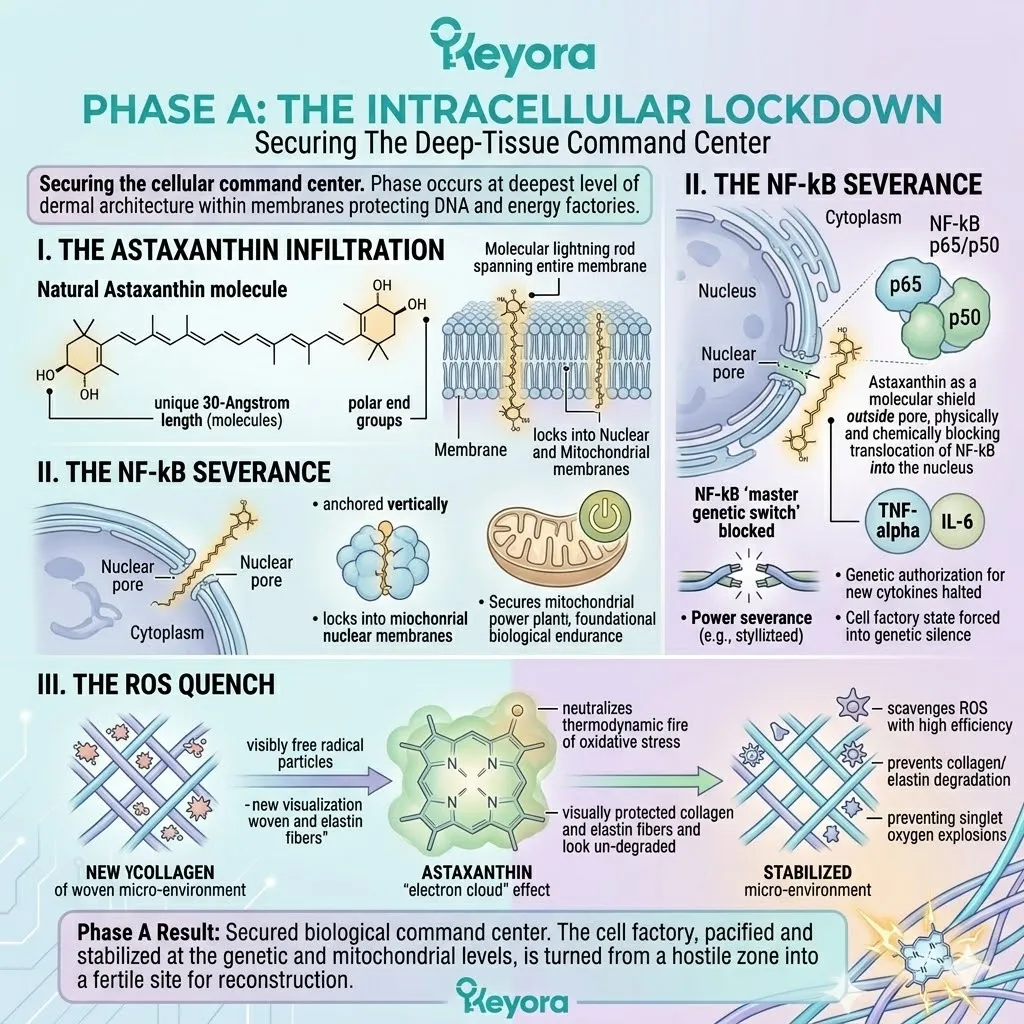 Astaxanthin Infiltration anchors Systemic Regulators to mitochondrial membranes for NF-kB Severance and ROS Quench to secure the deep-tissue command center. Astaxanthin Infiltration anchors Systemic Regulators to mitochondrial membranes for NF-kB Severance and ROS Quench to secure the deep-tissue command center.