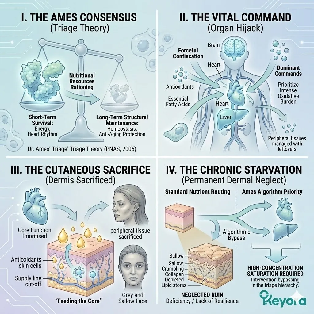 The Ames Algorithm dictates nutrient rationing, where core ATP Synthesis hijacks resources, leaving the Dermal Matrix in a state of Chronic Starvation. The Ames Algorithm dictates nutrient rationing, where core ATP Synthesis hijacks resources, leaving the Dermal Matrix in a state of Chronic Starvation.