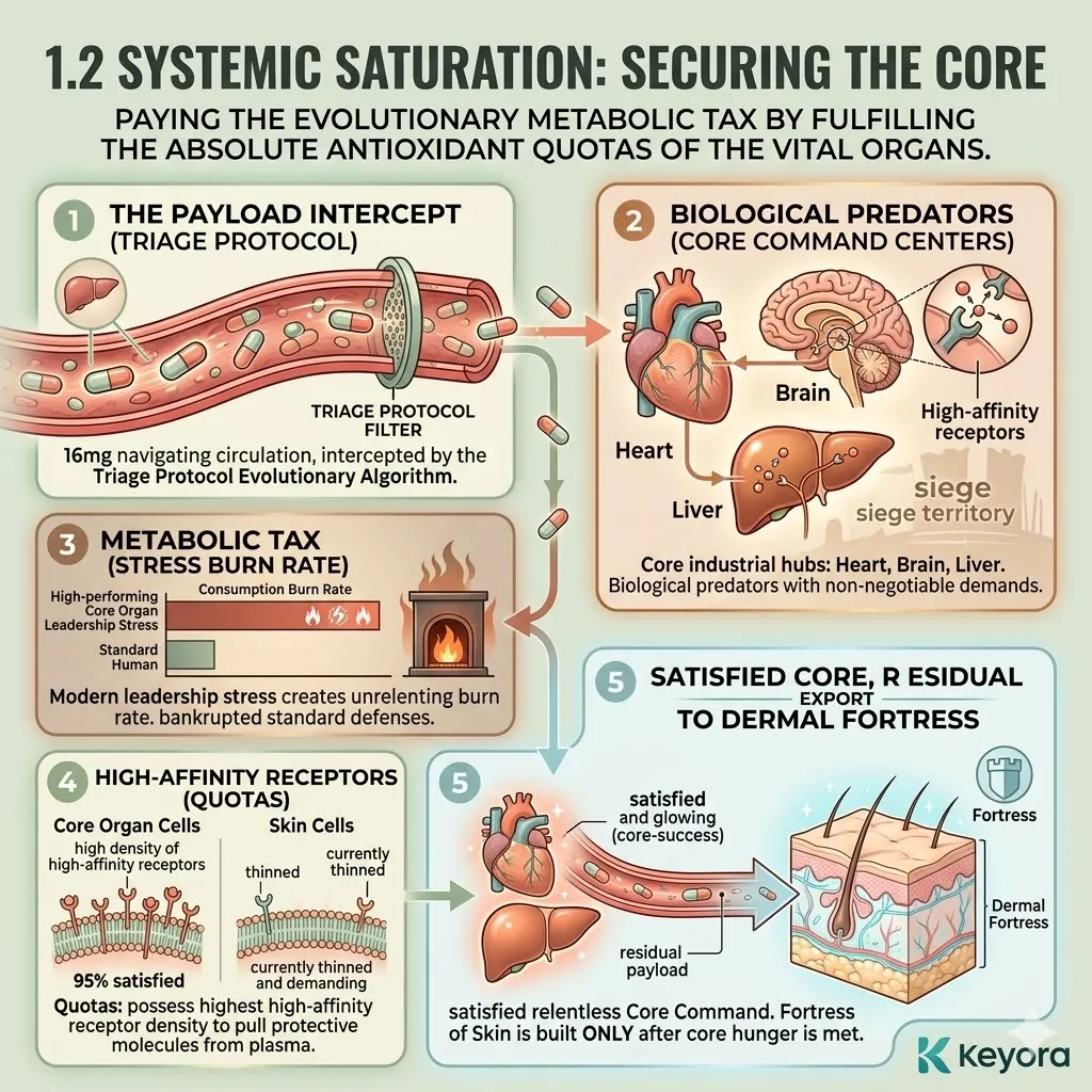 The Triage Protocol forces high-density ATP Synthesis and metabolic tax fulfillment to satisfy Vital Organs before securing the skin’s architectural matrix. The Triage Protocol forces high-density ATP Synthesis and metabolic tax fulfillment to satisfy Vital Organs before securing the skin’s architectural matrix.