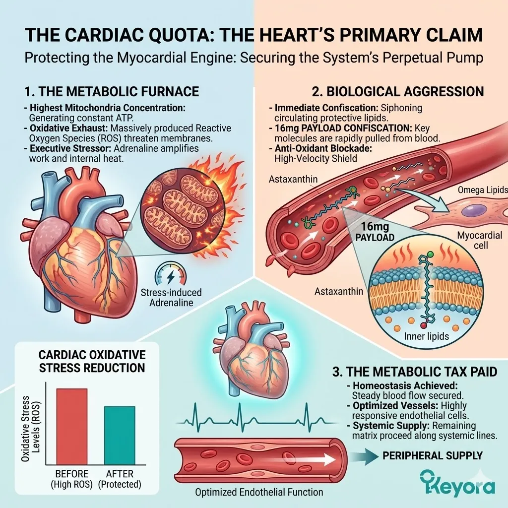 Myocardial mitochondria confiscate circulating lipids for ATP Synthesis and membrane reinforcement to neutralize oxidative exhaust and secure the cardiac furnace. Myocardial mitochondria confiscate circulating lipids for ATP Synthesis and membrane reinforcement to neutralize oxidative exhaust and secure the cardiac furnace.
