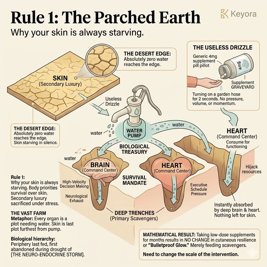The Parched Earth logic dictates that ATP Synthesis is hijacked by vital organs, leaving the dermal matrix in a state of architectural famine. The Parched Earth logic dictates that ATP Synthesis is hijacked by vital organs, leaving the dermal matrix in a state of architectural famine.