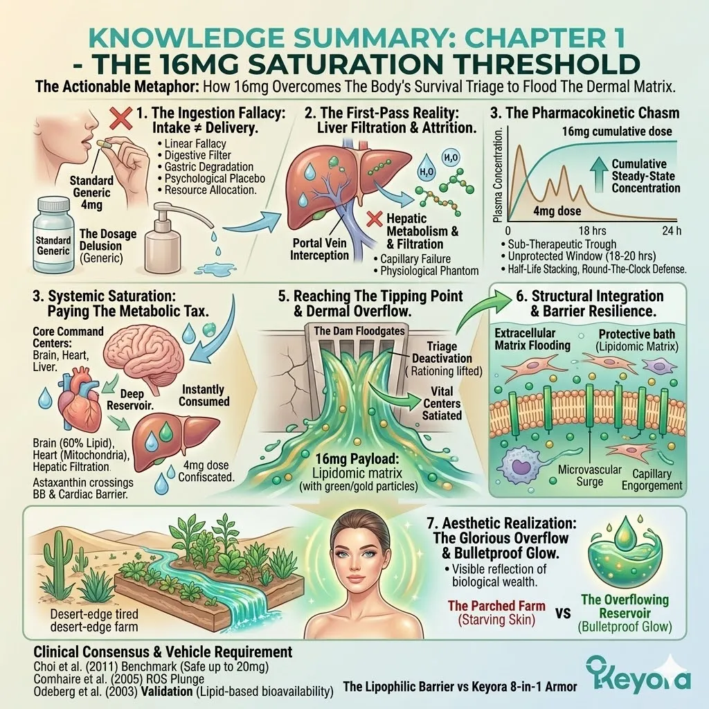 The 16mg Saturation Threshold Knowledge Summary validates ATP Synthesis and the Dermal Overflow Principle to bypass the Ingestion Fallacy for sovereignty. The 16mg Saturation Threshold Knowledge Summary validates ATP Synthesis and the Dermal Overflow Principle to bypass the Ingestion Fallacy for sovereignty.