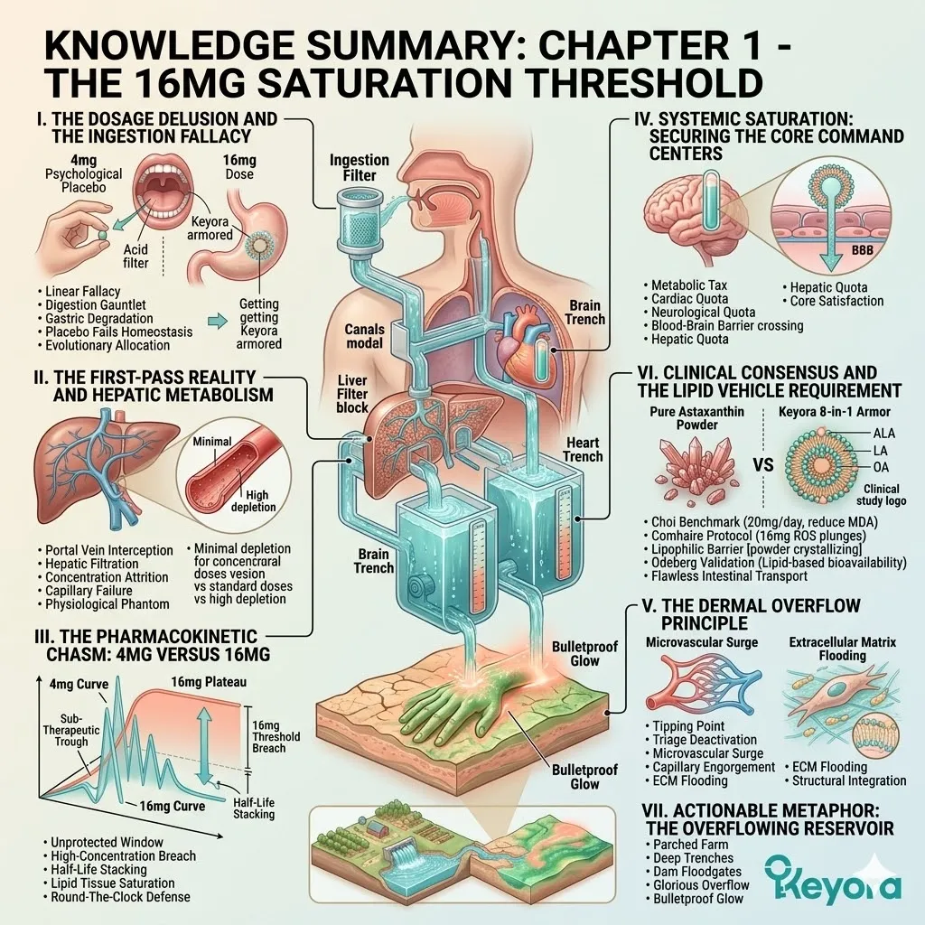 The 16mg Saturation Threshold Knowledge Summary validates ATP Synthesis and the Dermal Overflow Principle to bypass the Ingestion Fallacy for sovereignty. The 16mg Saturation Threshold Knowledge Summary validates ATP Synthesis and the Dermal Overflow Principle to bypass the Ingestion Fallacy for sovereignty.