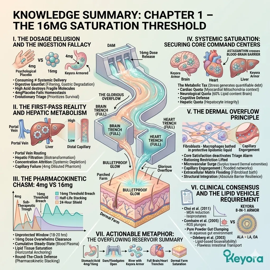 The 16mg Saturation Threshold Knowledge Summary validates ATP Synthesis and the Dermal Overflow Principle to bypass the Ingestion Fallacy for sovereignty. The 16mg Saturation Threshold Knowledge Summary validates ATP Synthesis and the Dermal Overflow Principle to bypass the Ingestion Fallacy for sovereignty.
