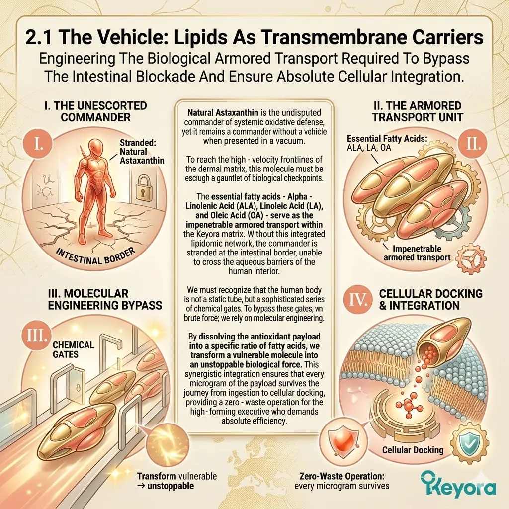 Lipidomic network serves as armored transport for Astaxanthin to bypass chemical gates and ensure absolute cellular integration for systemic defense. Lipidomic network serves as armored transport for Astaxanthin to bypass chemical gates and ensure absolute cellular integration for systemic defense.
