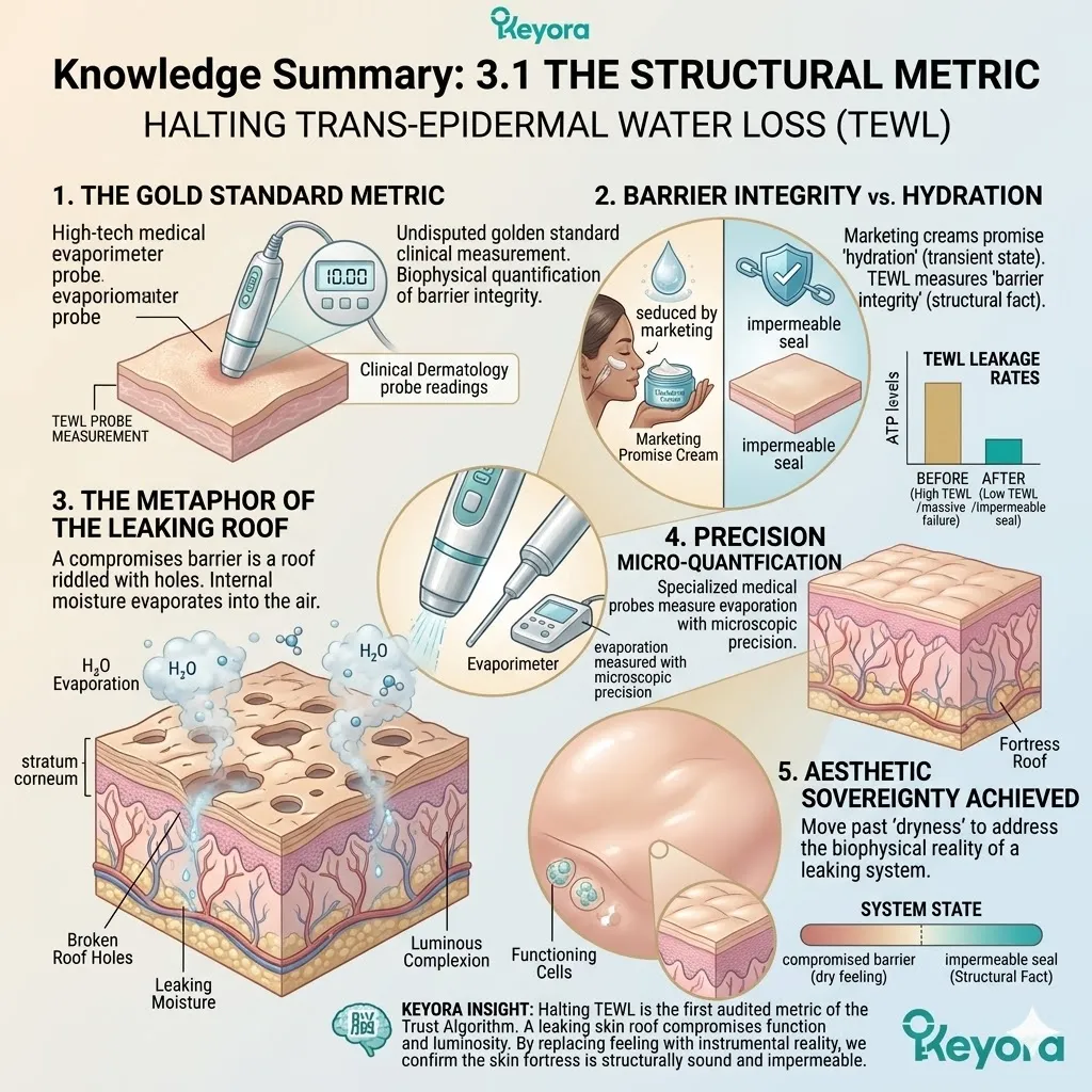 Keyora biophysical probes quantify TEWL to restore the epidermal roof and secure structural integrity against the Neuro-Endocrine Storm of evaporation. Keyora biophysical probes quantify TEWL to restore the epidermal roof and secure structural integrity against the Neuro-Endocrine Storm of evaporation.