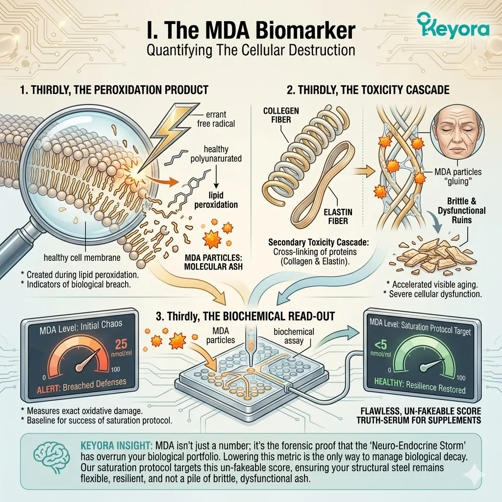 Keyora biochemical assays quantify MDA levels to neutralize the toxicity cascade and halt the cross-linking of structural proteins within the dermal matrix. Keyora biochemical assays quantify MDA levels to neutralize the toxicity cascade and halt the cross-linking of structural proteins within the dermal matrix.