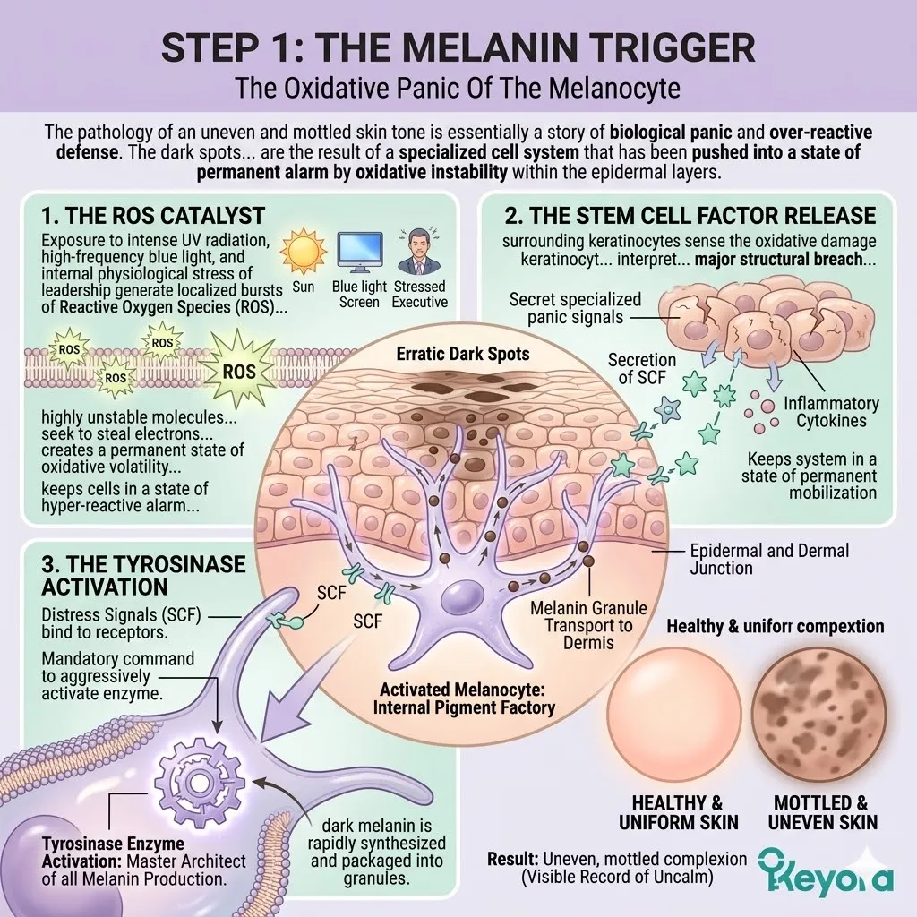 Neutralizing the ROS Catalyst and SCF signaling terminates the Neuro-Endocrine Storm to prevent Tyrosinase Activation and secure absolute aesthetic sovereignty. Neutralizing the ROS Catalyst and SCF signaling terminates the Neuro-Endocrine Storm to prevent Tyrosinase Activation and secure absolute aesthetic sovereignty.