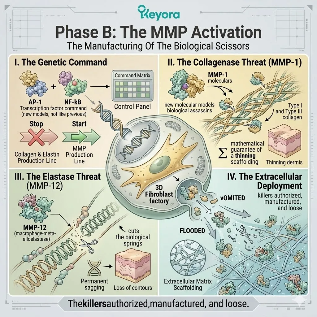 Systemic regulator blockade halts MMP-1 and MMP-12 synthesis to prevent the liquefaction of collagen rebar and secure absolute structural scaffolding. Systemic regulator blockade halts MMP-1 and MMP-12 synthesis to prevent the liquefaction of collagen rebar and secure absolute structural scaffolding.