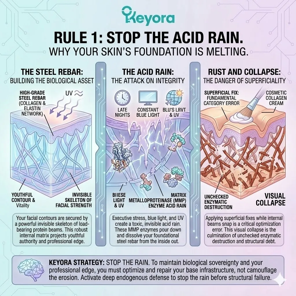 Systemic regulator saturation stops the acid rain of MMP enzymes to prevent the melting of collagen rebar and secure absolute structural scaffolding. Systemic regulator saturation stops the acid rain of MMP enzymes to prevent the melting of collagen rebar and secure absolute structural scaffolding.
