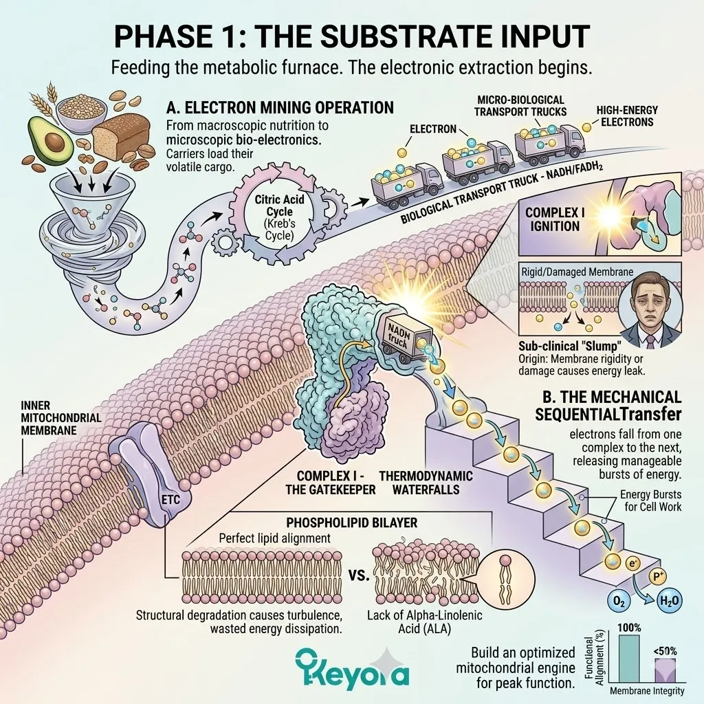 Complex I ignition and sequential electron transfer within the inner membrane fuel the Four-Drive System to prevent an energy leak and systemic failure. Complex I ignition and sequential electron transfer within the inner membrane fuel the Four-Drive System to prevent an energy leak and systemic failure.