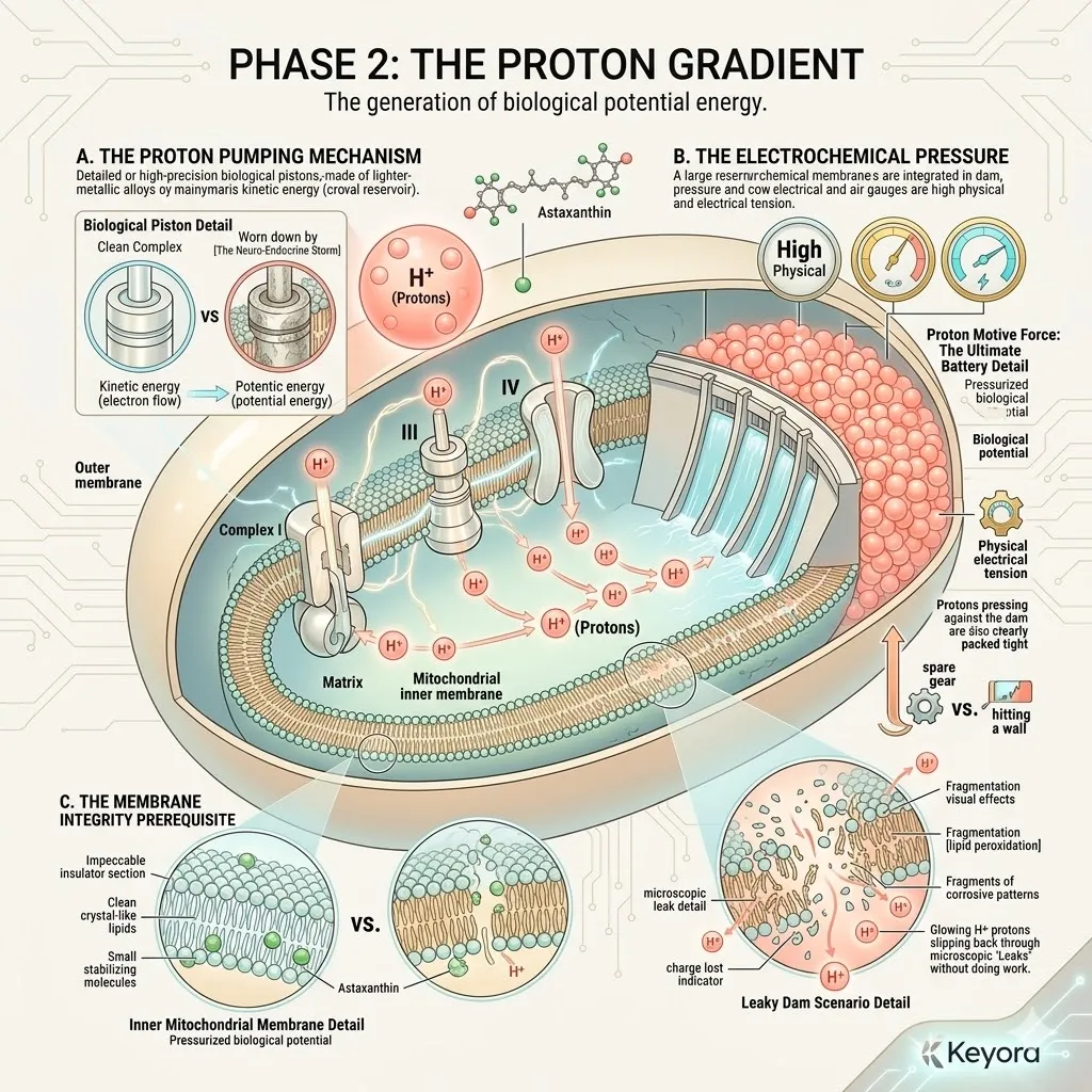 Proton pumping via complex pistons creates a Proton Motive Force within the Four-Drive System to prevent the Leaky Dam scenario and energy evaporation. Proton pumping via complex pistons creates a Proton Motive Force within the Four-Drive System to prevent the Leaky Dam scenario and energy evaporation.