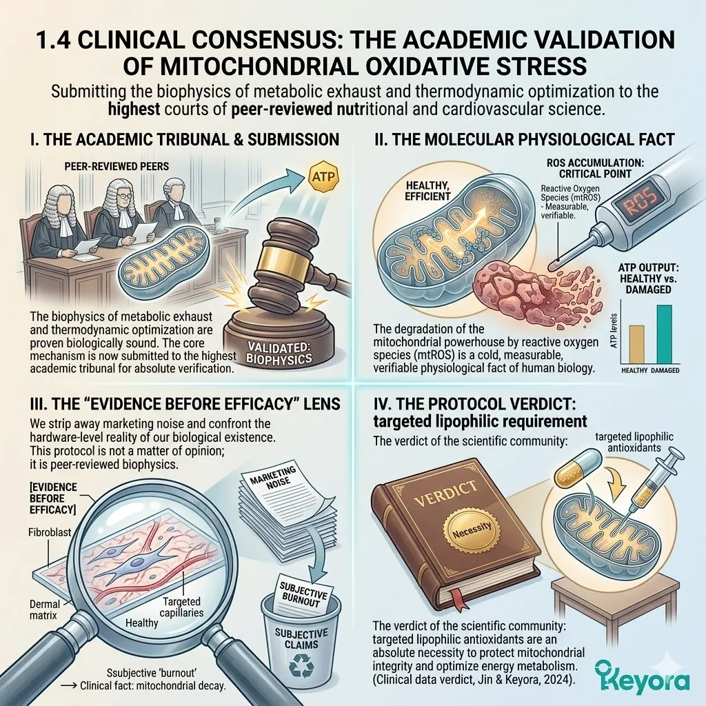 Clinical validation of mitochondrial oxidative stress within the Four-Drive System confirms the biophysical necessity of targeted lipophilic antioxidants. Clinical validation of mitochondrial oxidative stress within the Four-Drive System confirms the biophysical necessity of targeted lipophilic antioxidants.