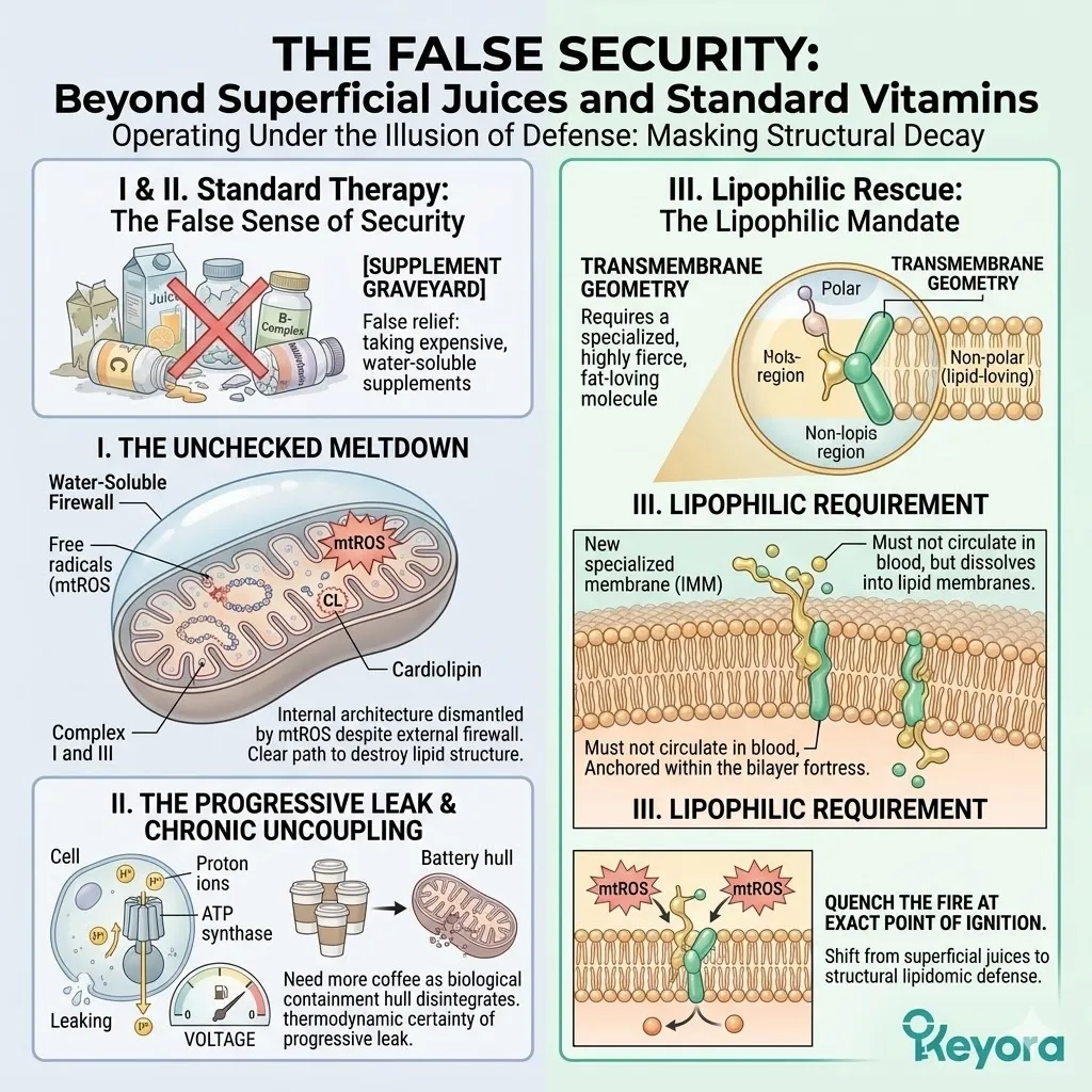 Lipophilic molecules anchor in the lipid bilayer to halt mtROS meltdown and protect Cardiolipin glue during a systemic Neuro-Endocrine Storm. Lipophilic molecules anchor in the lipid bilayer to halt mtROS meltdown and protect Cardiolipin glue during a systemic Neuro-Endocrine Storm.