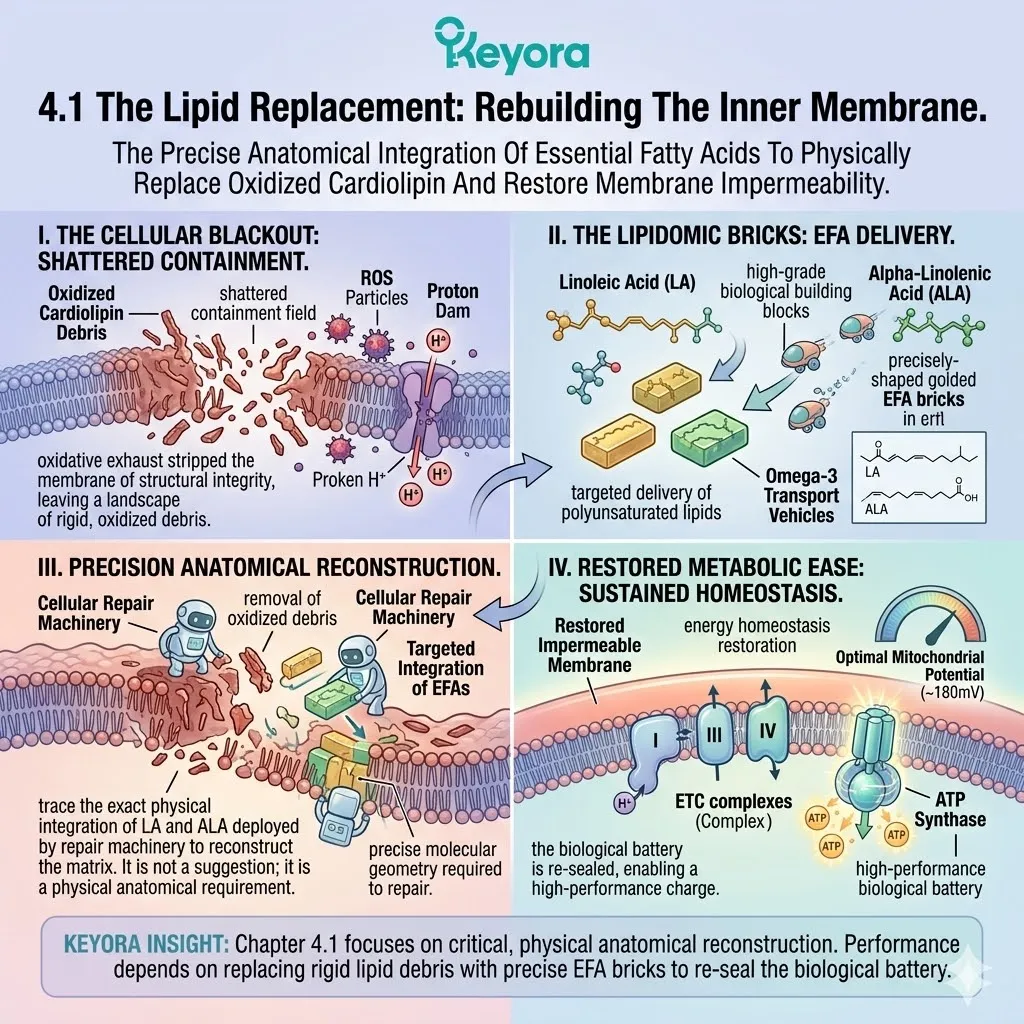 Systemic Regulator deployment of essential fatty acids rebuilds the Cardiolipin matrix to restore membrane impermeability and secure ATP Synthesis sovereignty. Systemic Regulator deployment of essential fatty acids rebuilds the Cardiolipin matrix to restore membrane impermeability and secure ATP Synthesis sovereignty.