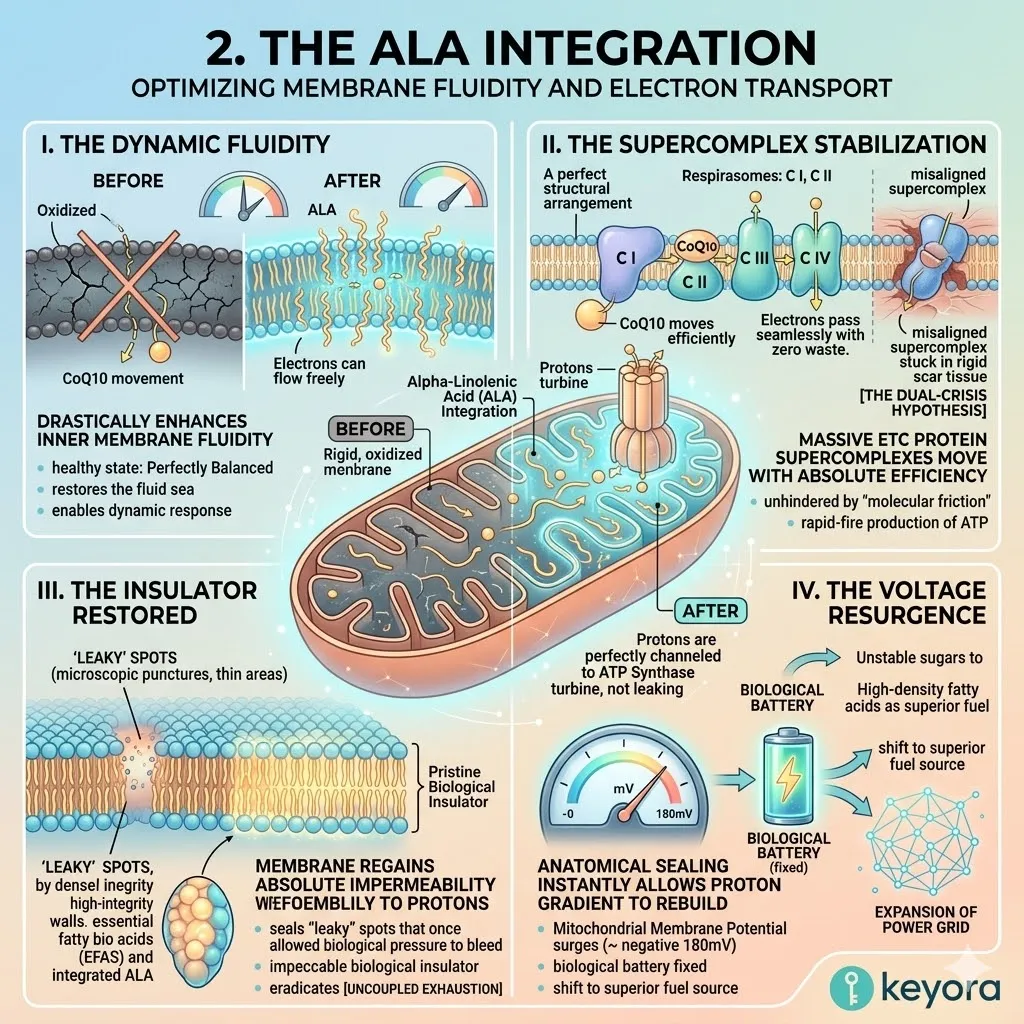 Systemic Regulator ALA integration restores liquid-crystalline fluidity to seal the mitochondrial hull and maximize the 180mV Voltage Resurgence. Systemic Regulator ALA integration restores liquid-crystalline fluidity to seal the mitochondrial hull and maximize the 180mV Voltage Resurgence.