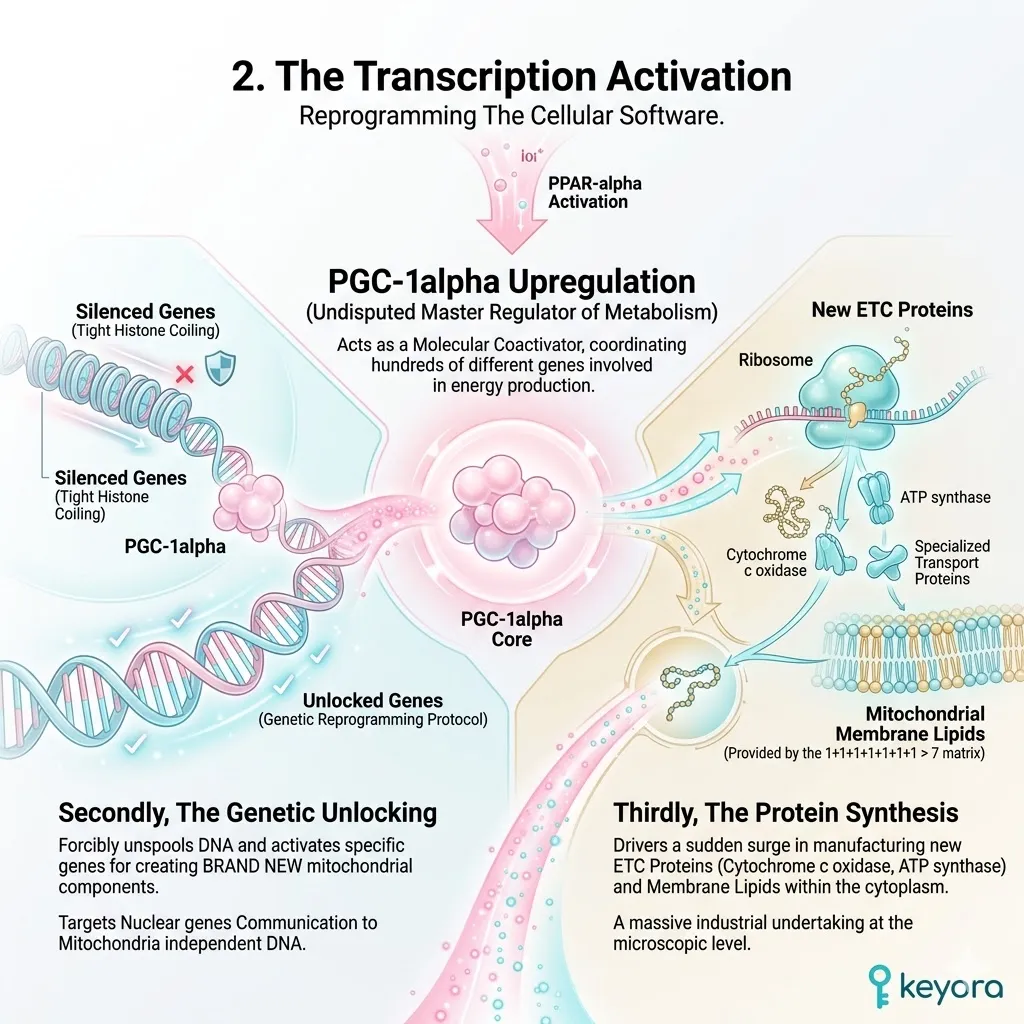 Systemic Regulator upregulation of PGC-1alpha executes the genetic software update to unlock ATP Synthesis genes and manufacture new Four-Drive System hardware. Systemic Regulator upregulation of PGC-1alpha executes the genetic software update to unlock ATP Synthesis genes and manufacture new Four-Drive System hardware.