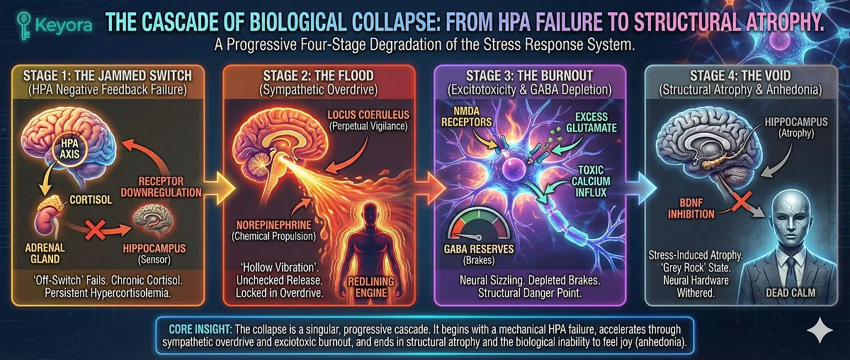 Keyora definitive guide on HFA, Iron Mask, and Vicarious Trauma. It details the Biological Error: HPA Axis Failure, IDO Hijack, GABA Depletion, Amygdala Hyper-Reactivity, and Excitotoxicity. This causes Toxic Sponge effect, Wired but Tired state, and Anhedonia (Grey Rock) via BDNF Suppression and Facial Feedback Break. The System Reset Protocol uses Ashwagandha, Magnesium Glycinate, 5-HTP, Vitamin B6, and L-Theanine to restore Sustainable Precision. Keyora definitive guide on HFA, Iron Mask, and Vicarious Trauma. It details the Biological Error: HPA Axis Failure, IDO Hijack, GABA Depletion, Amygdala Hyper-Reactivity, and Excitotoxicity. This causes Toxic Sponge effect, Wired but Tired state, and Anhedonia (Grey Rock) via BDNF Suppression and Facial Feedback Break. The System Reset Protocol uses Ashwagandha, Magnesium Glycinate, 5-HTP, Vitamin B6, and L-Theanine to restore Sustainable Precision.