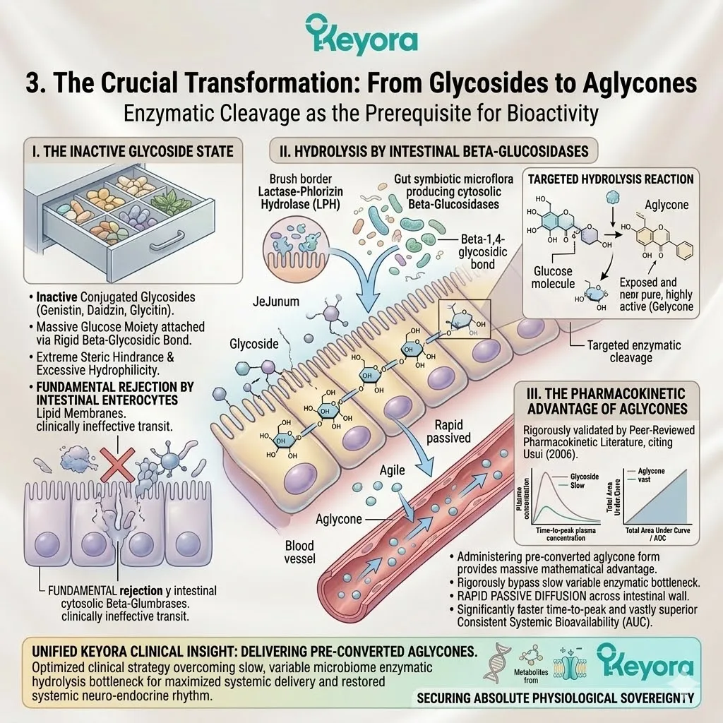 Enzymatic hydrolysis of glycosides into aglycones bypasses the intestinal bottleneck to optimize ATP synthesis and secure systemic regulator bioactivity. Enzymatic hydrolysis of glycosides into aglycones bypasses the intestinal bottleneck to optimize ATP synthesis and secure systemic regulator bioactivity.