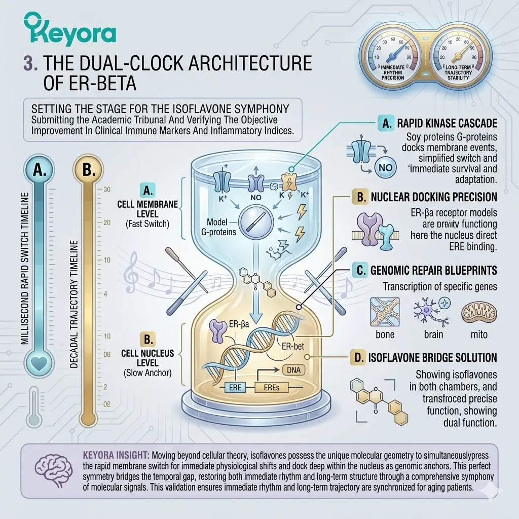 Isoflavone docking at ER-beta hubs triggers the Systemic Regulator to halt the Neuro-Endocrine Storm and restore ATP Synthesis for the Four-Drive System. Isoflavone docking at ER-beta hubs triggers the Systemic Regulator to halt the Neuro-Endocrine Storm and restore ATP Synthesis for the Four-Drive System.