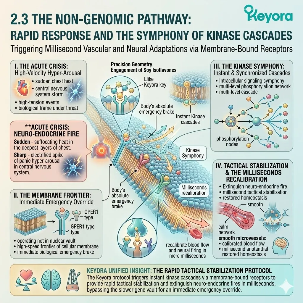 GPER1 activation triggers rapid kinase cascades to halt the Neuro-Endocrine Storm, securing sovereignty via the Four-Drive Systemic Regulator. GPER1 activation triggers rapid kinase cascades to halt the Neuro-Endocrine Storm, securing sovereignty via the Four-Drive Systemic Regulator.