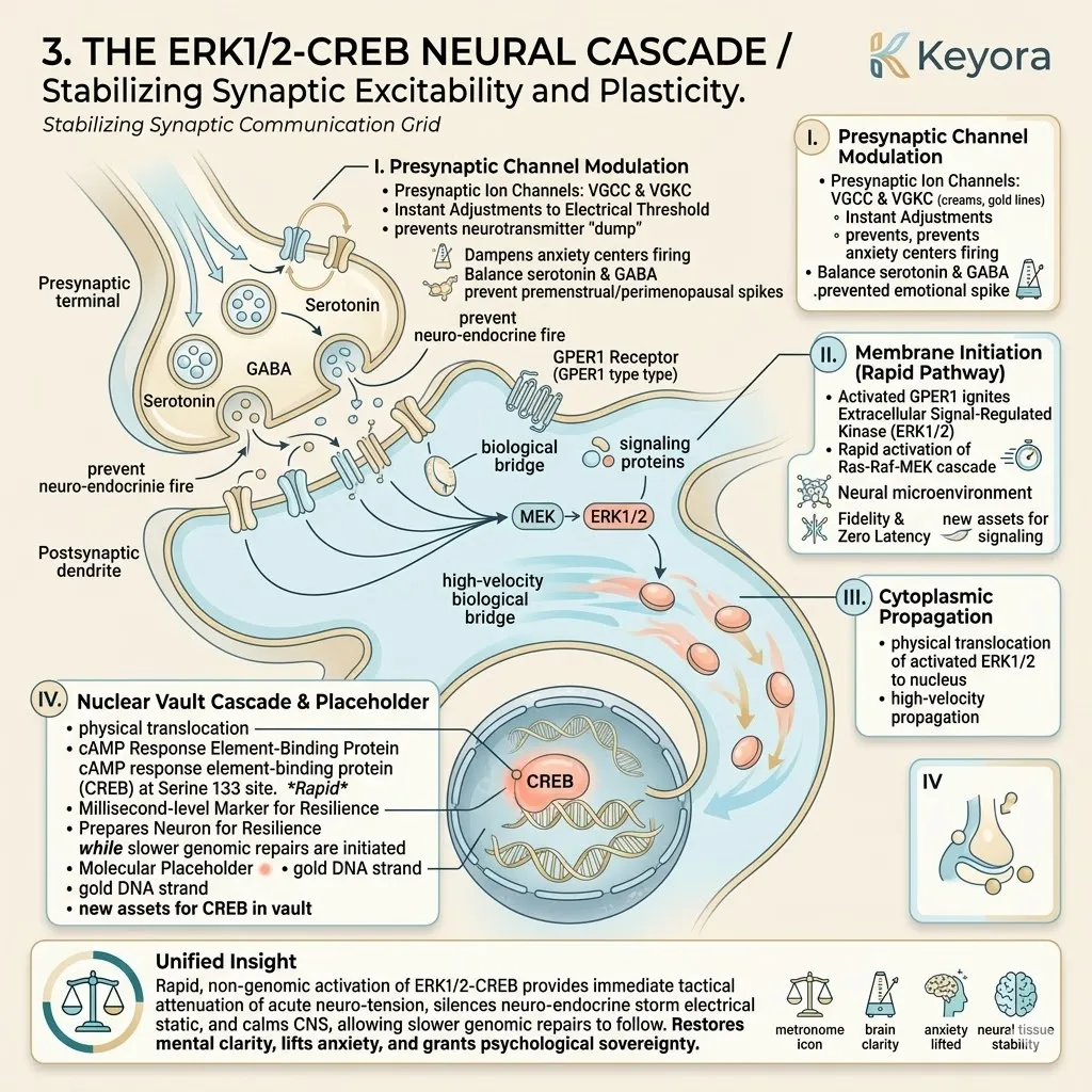 ERK1/2-CREB cascades activate the Systemic Regulator to stabilize neural thresholds and halt the Neuro-Endocrine Storm for Four-Drive sovereignty. ERK1/2-CREB cascades activate the Systemic Regulator to stabilize neural thresholds and halt the Neuro-Endocrine Storm for Four-Drive sovereignty.