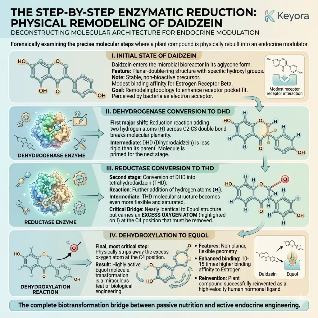 Enzymatic reduction of daidzein into Equol establishes a Systemic Regulator to stabilize the Four-Drive System and resolve the neuro-endocrine storm. Enzymatic reduction of daidzein into Equol establishes a Systemic Regulator to stabilize the Four-Drive System and resolve the neuro-endocrine storm.