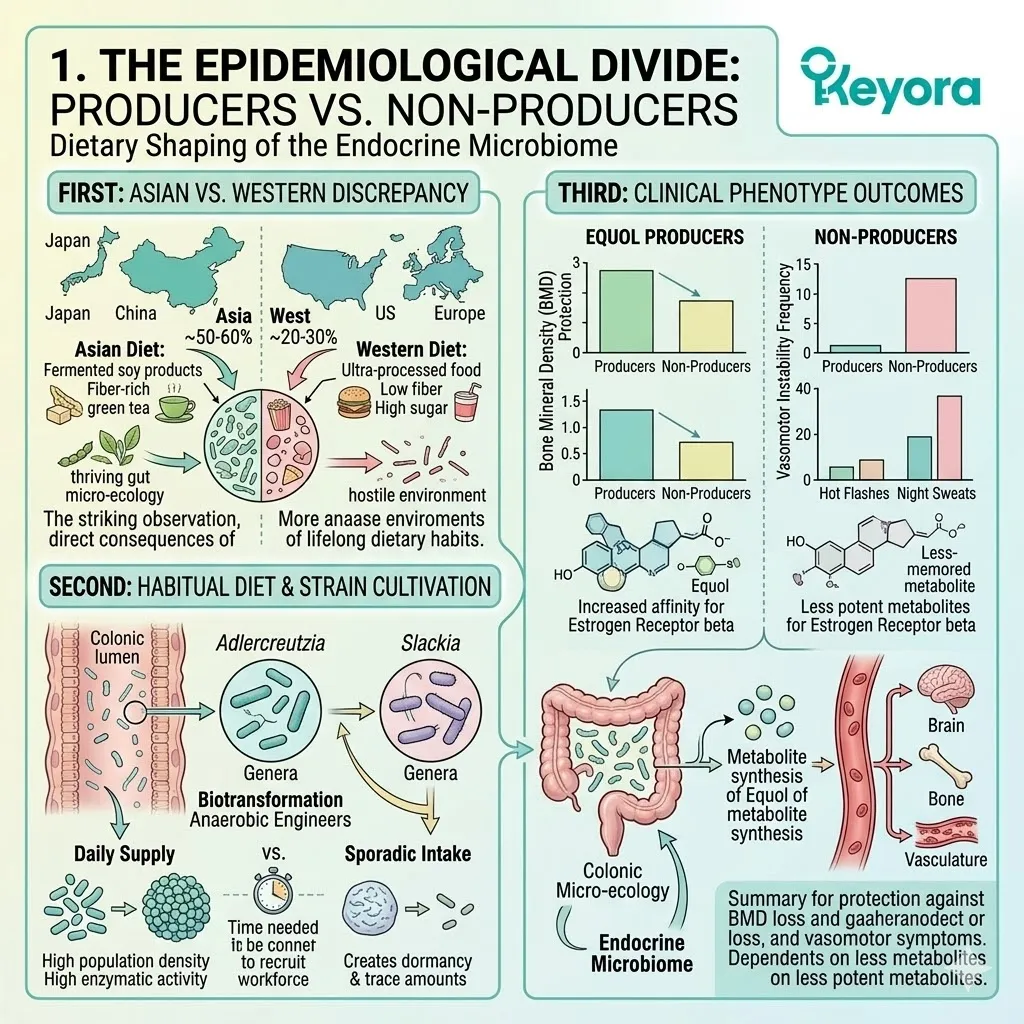 Dietary fiber cultivates Equol Producer Phenotypes to stabilize the Four-Drive System and terminate the neuro-endocrine storm for sovereignty. Dietary fiber cultivates Equol Producer Phenotypes to stabilize the Four-Drive System and terminate the neuro-endocrine storm for sovereignty.