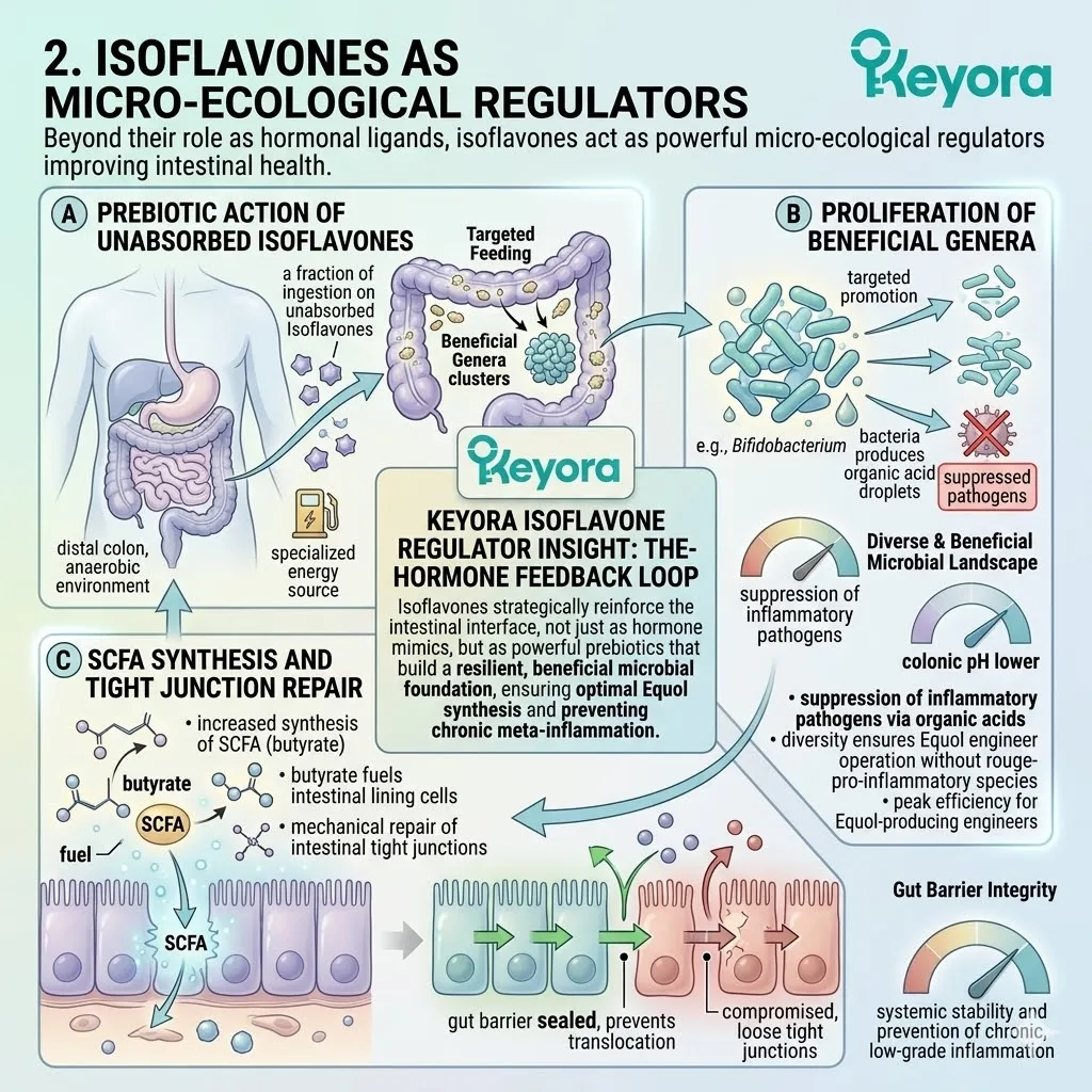 Isoflavone prebiotic action fuels tight junction repair to secure the Keyora Systemic Regulator and end the neuro-endocrine storm via Neuroplasticity. Isoflavone prebiotic action fuels tight junction repair to secure the Keyora Systemic Regulator and end the neuro-endocrine storm via Neuroplasticity.