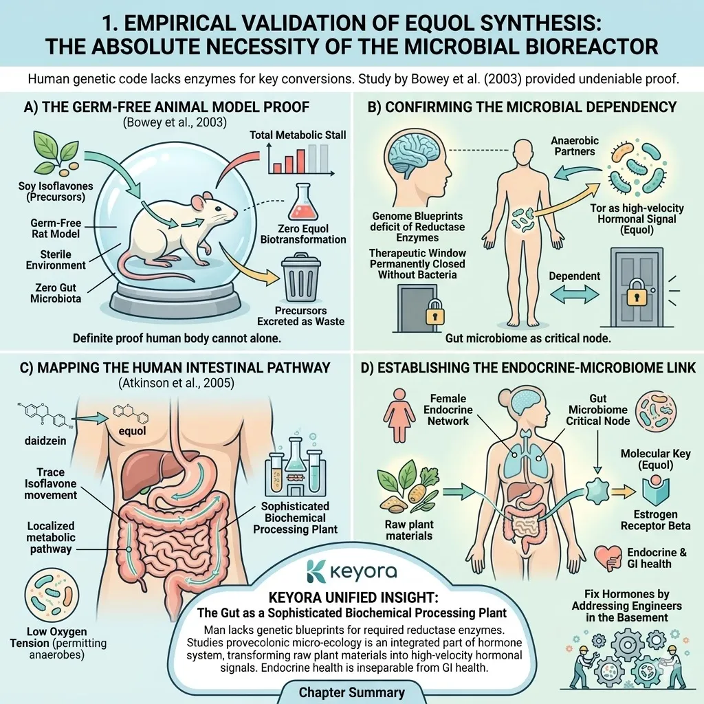 Germ-free models confirm microbial dependency for Equol to drive the Systemic Regulator and stabilize the Four-Drive System for sovereignty. Germ-free models confirm microbial dependency for Equol to drive the Systemic Regulator and stabilize the Four-Drive System for sovereignty.