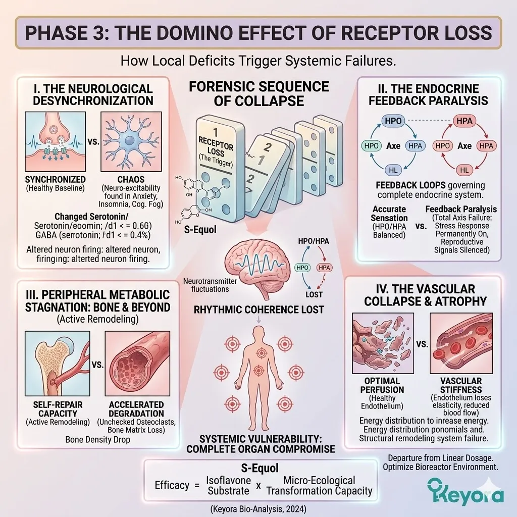 Receptor signaling collapse triggers a Neuro-Endocrine Storm, paralyzing the Four-Drive System and inducing total peripheral metabolic stagnation. Receptor signaling collapse triggers a Neuro-Endocrine Storm, paralyzing the Four-Drive System and inducing total peripheral metabolic stagnation.