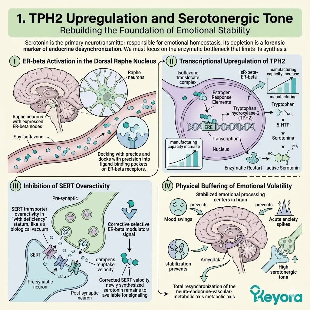Keyora Systemic Regulator upregulates TPH2 via ER-beta to optimize Serotonergic Tone, neutralizing the Neuro-Endocrine Storm for absolute sovereignty. Keyora Systemic Regulator upregulates TPH2 via ER-beta to optimize Serotonergic Tone, neutralizing the Neuro-Endocrine Storm for absolute sovereignty.