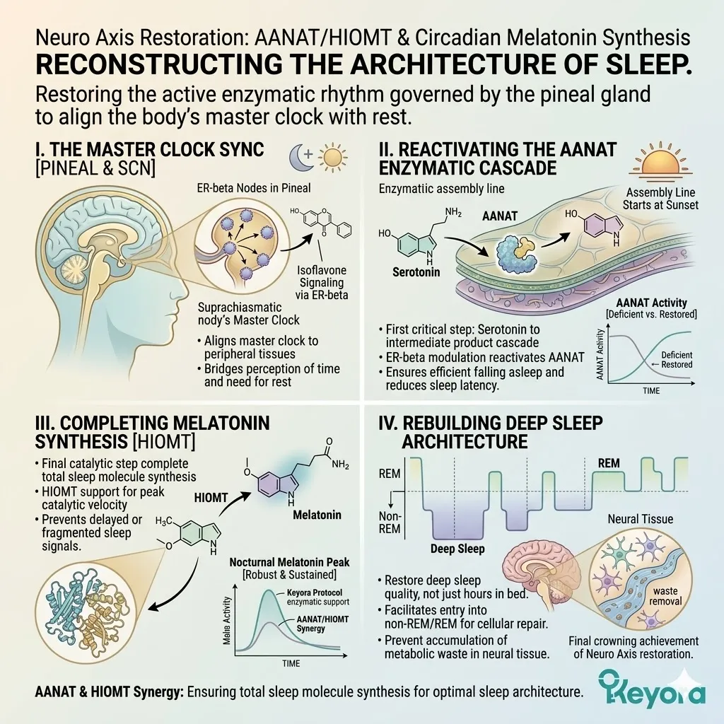 Keyora Systemic Regulator catalyzes AANAT/HIOMT in the pineal gland to neutralize the Neuro-Endocrine Storm and secure circadian sovereignty. Keyora Systemic Regulator catalyzes AANAT/HIOMT in the pineal gland to neutralize the Neuro-Endocrine Storm and secure circadian sovereignty.