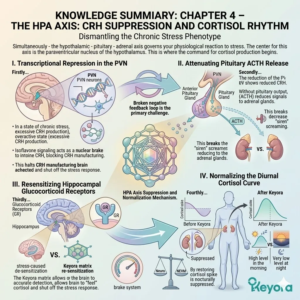 Keyora Systemic Regulator executes ER-beta-mediated CRH suppression in the PVN to normalize cortisol rhythms and neutralize the Neuro-Endocrine Storm. Keyora Systemic Regulator executes ER-beta-mediated CRH suppression in the PVN to normalize cortisol rhythms and neutralize the Neuro-Endocrine Storm.