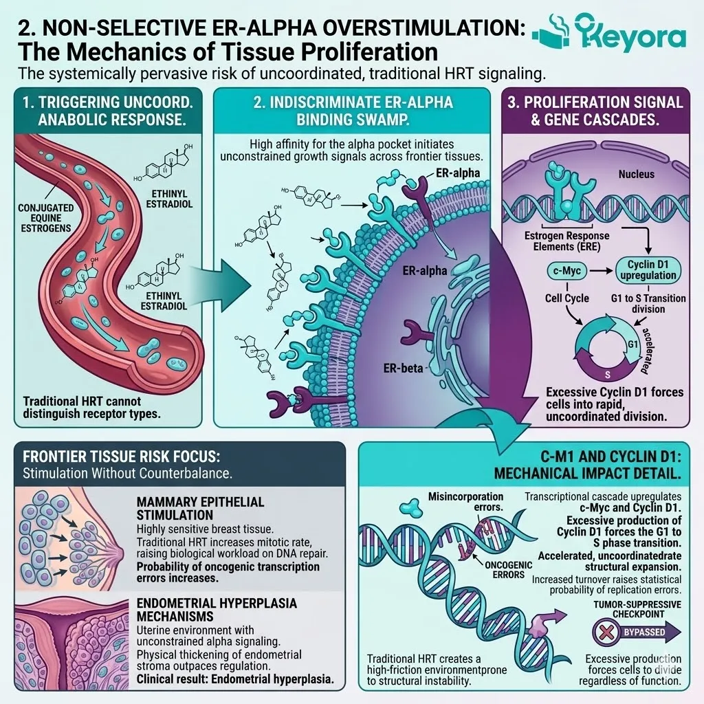 Non-selective ER-alpha binding triggers proliferative cascades, fueling the Neuro-Endocrine Storm and compromising the Systemic Regulator. Non-selective ER-alpha binding triggers proliferative cascades, fueling the Neuro-Endocrine Storm and compromising the Systemic Regulator.